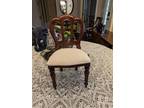 Vintage Mahogany Frame Miniature Side Chair w Ivory Damask Upholstery, Doll