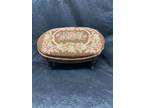 French needlepoint footstool antique hand carved oval shape vintage