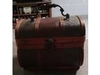 Vintage Wood and Leather Mini Chest 7"×6"×6"