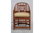 Two Vtg Brighton Chinoiserie Burnt Rattan Bamboo Cane Seat Split Reed Armchairs