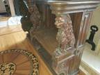 Antique Lion head hand carved wood double bench religious ecumenical
