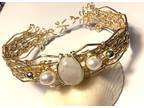 Gold Cuff Bracelet with Moonstone and Pearls