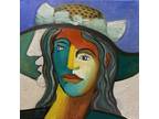 Original Oil Painting Abstract Woman Portrait Cubist Art 10x10” Canvas Signed