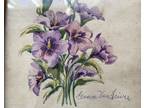 orig watercolor purple flowers Grace van Sciver listed artist vintage