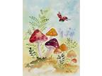 Mushrooms And Ladybug Original Watercolor Painting