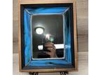 Vintage Stained Glass Art Hanging Rectangular Wall Mirror w Wood Frame 11" x 9"