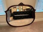 Antique Oval Shaped Beveled Mirror with Dark Wood Framing for Wall-Vintage