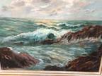 Vintage painting Ocean Waves - Oil on Canvas framed and signed - 29 x 25 1970