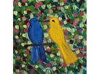 Impressionist Love Bird Painting Signed Canvas Colorful Abstract Art Original