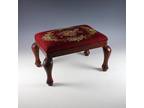 Unusual Wood Footstool Ottoman Flower Needlepoint Top