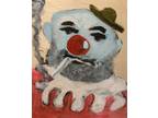 Original Figurative Clown Painting Art 8x10” Signed Portrait Smoking