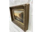 Antique 19thC American Landscape Oil Painting Bird Hunter W/ Hunting Dog Framed