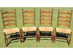 SET of 4 L. HITCHCOCK Rock Maple HARVEST Stenciled Rush LADDER BACK CHAIRS