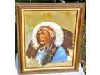 An Arapahoe Indian Chief Antique Oil Painting On Canvas 29''x25''
