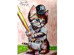 Jacob Landis HANDMADE ORIGINAL art ACEO Whimsical Book Tabby Cat "The Smart Cat"