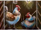 Jacob Landis HANDMADE ORIGINAL art ACEO Farm Chickens Rooster Hen "Date Night"
