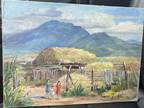 Rare Thelma Park Painting Mountains hills Sunflowers Children Red White Blue TX
