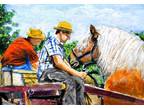 ACEO Original Painting Plough Horse and The Man by L garcia.