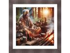 Elderly Native American Woman sitting by Campfire