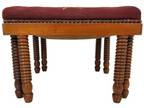 Antique Needlepoint Ottoman Stool Footrest Double Bobbin Legs 19th C Vintage