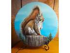 Hand Painted Saw Blade RED SQUIRREL on Fence Post 7 1/4" local artist