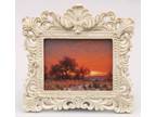 miniature Texas landscape oil painting framed red sunset sky Hagerman