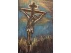 Aceo Orig. Jesus God Easter Lent Crucifix Prayer Card Spring Impressionistic