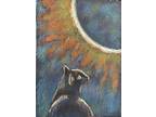 Aceo Orig Full Moon Sun Eclipse Magic Black Cat Twofrogfarm Impressionism