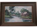 Thai river painting with silk frame