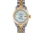 Rolex Ladies TT Datejust Blue Mother Of Pearl Diamond Dial Jubilee Band Watch