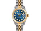 Rolex Ladies TT Datejust Blue Diamond Dial Jubilee Band Fluted Bezel Watch