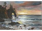 ACEO original miniature Seascape 1043 ocean rocky islands sunset Paul M Woodruff