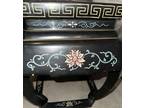 Early 20th Century Asian Chinoiserie Black Lacquer Carved Side Table