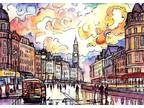 ORIGINAL Hand Painted Pen and Watercolor Art Card ACEO London England