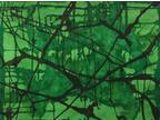 GREEN STAINED GLASS WINDOW ABSTRACT Watercolor Painting 18"x24" Julia Garcia NEW