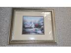 Thomas Kincaide Painting 'Hometown Chapel' Matted 16 3/4 x 13 1/2 Golden Frame