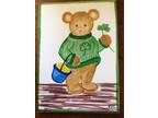 OOAK watercolor ACEO St. Patrick's Day Teddy Bear