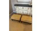 Antique Early 1900's Stools Wood Bench Set of 2 Newly Reupholstered