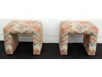 Vintage Mid Century Pair Of Upholstered Square Ottomans Stools Benches