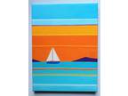 Maine Original Geometric Landscape Painting Coastal Reflections no. 6 Sailboat