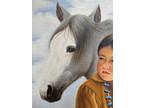 Vintage Original Oil Painting Young Girl Native American Indian Horse Portrait