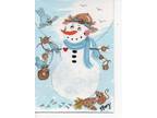 ACEO original acrylic Winter mini painting 'Chow Time' snowman birds feed mouse