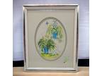 Joy Alldredge Signed Watercolor Painting Green Ferns In Blue Pots