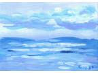 Abstract Blue Seascape Original Impressionism Painting Parry Johnson 5x7 5424