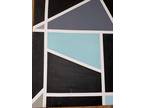 Oil Painting - Abstract Geometric Shapes - Blue White 48”x24” - LARGE