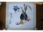 Original Artwork in East Asian Freehand Style, Signed and Stamped, Mounted