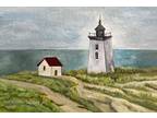 Original Aceo Atc Lighthouse Landscape Massachusetts Painting Ooak Art by Lyoung