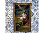 Vintage Framed Black Velvet Painting Jesus Christ Praying Gethsemane Mexico Rare