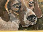 VINTAGE Original beagle hound Dog OIL painting Framed FOLK Art