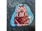 Hand Painted River Rock Laughing Girl Pig Artist Signed Desk Decor